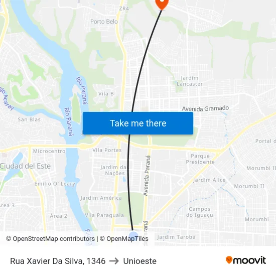 Rua Xavier Da Silva, 1346 to Unioeste map