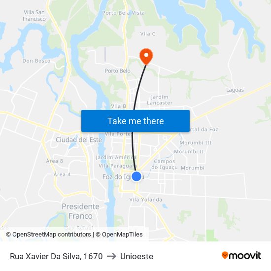 Rua Xavier Da Silva, 1670 to Unioeste map