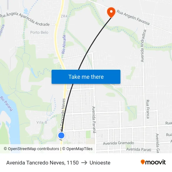 Avenida Tancredo Neves, 1150 to Unioeste map
