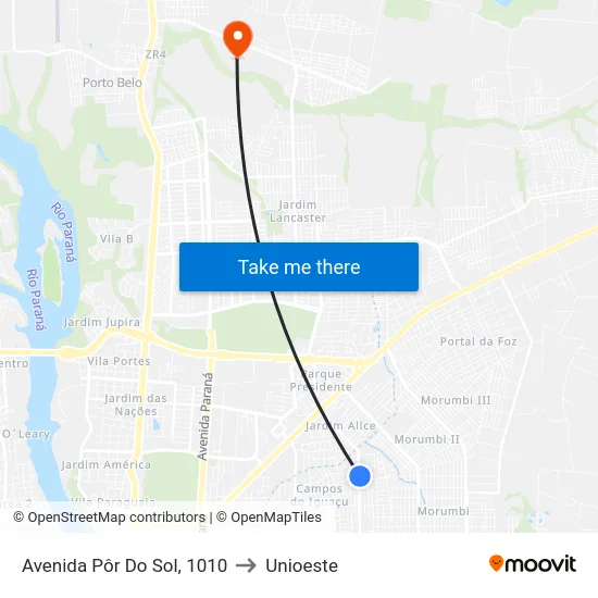 Avenida Pôr Do Sol, 1010 to Unioeste map