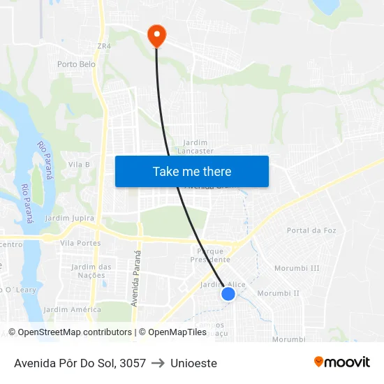 Avenida Pôr Do Sol, 3057 to Unioeste map