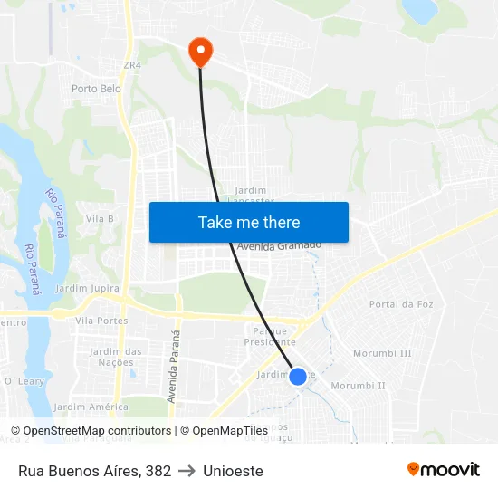 Rua Buenos Aíres, 382 to Unioeste map
