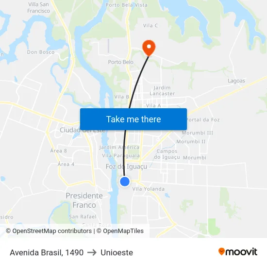 Avenida Brasil, 1490 to Unioeste map