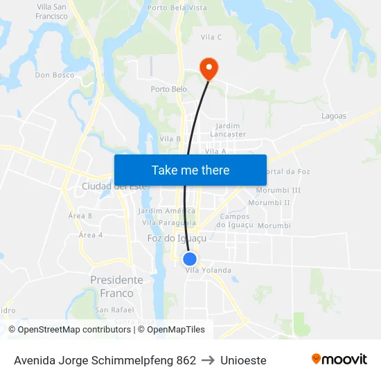 Avenida Jorge Schimmelpfeng 862 to Unioeste map