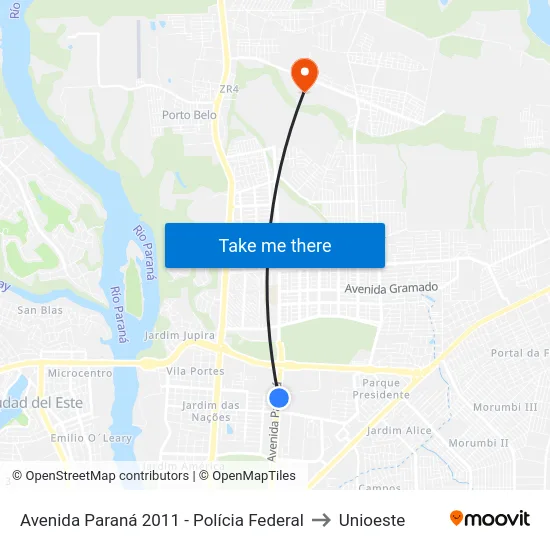 Avenida Paraná 2011 - Polícia Federal to Unioeste map