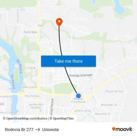 Rodovia Br 277 to Unioeste map