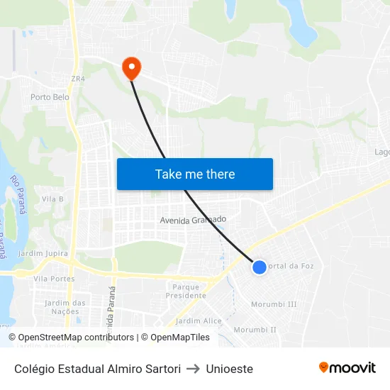 Colégio Estadual Almiro Sartori to Unioeste map