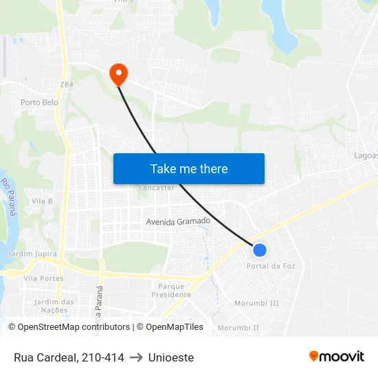 Rua Cardeal, 210-414 to Unioeste map