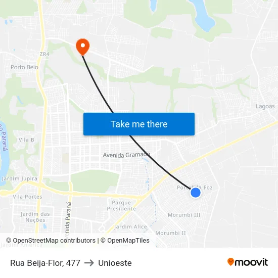 Rua Beija-Flor, 477 to Unioeste map