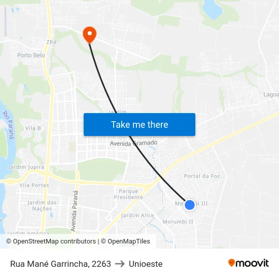 Rua Mané Garrincha, 2263 to Unioeste map