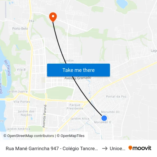 Rua Mané Garrincha 947 - Colégio Tancredo Neves to Unioeste map