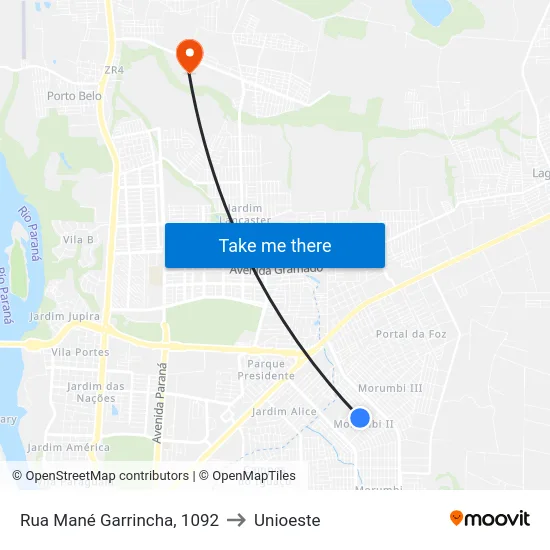Rua Mané Garrincha, 1092 to Unioeste map