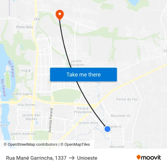 Rua Mané Garrincha, 1337 to Unioeste map