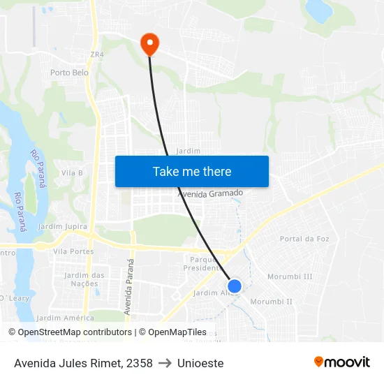 Avenida Jules Rimet, 2358 to Unioeste map