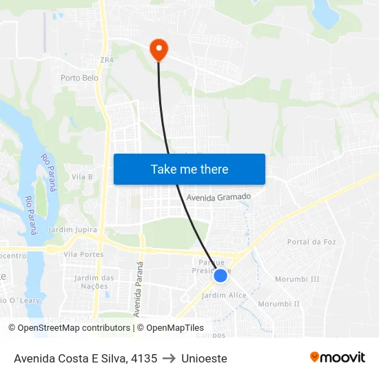 Avenida Costa E Silva, 4135 to Unioeste map