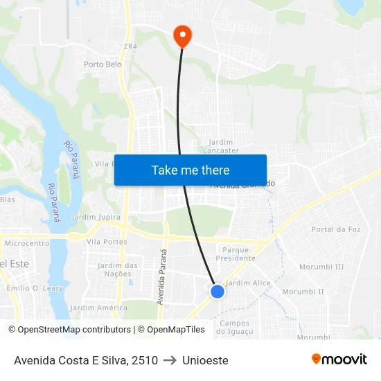 Avenida Costa E Silva, 2510 to Unioeste map