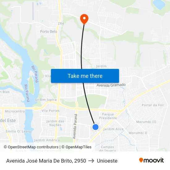 Avenida José Maria De Brito, 2950 to Unioeste map