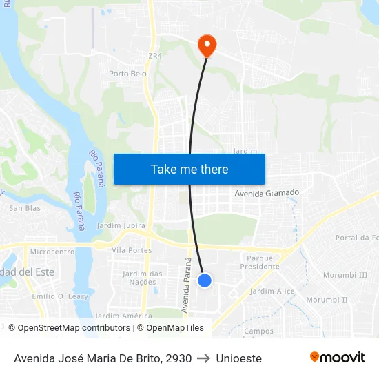 Avenida José Maria De Brito, 2930 to Unioeste map