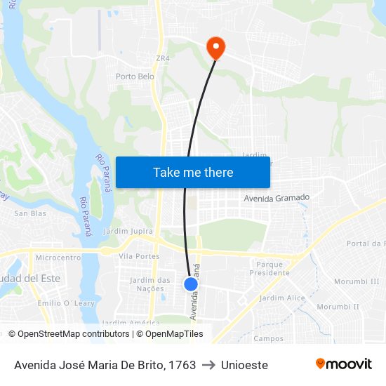 Avenida José Maria De Brito, 1763 to Unioeste map