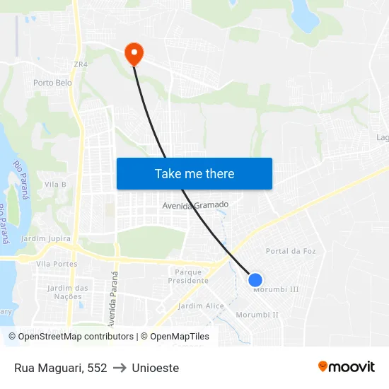 Rua Maguari, 552 to Unioeste map