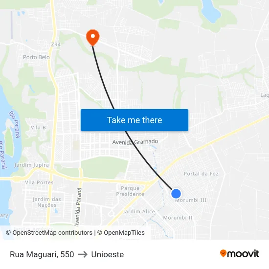 Rua Maguari, 550 to Unioeste map
