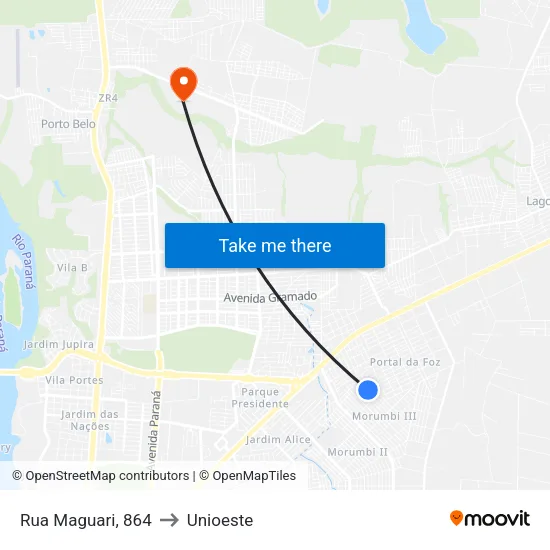 Rua Maguari, 864 to Unioeste map