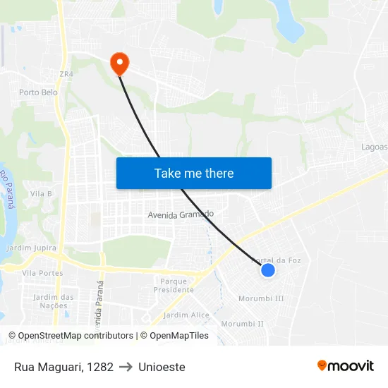 Rua Maguari, 1282 to Unioeste map