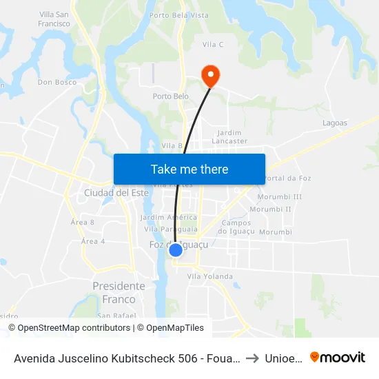 Avenida Juscelino Kubitscheck 506 - Fouad Center to Unioeste map