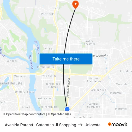 Avenida Paraná - Cataratas Jl Shopping to Unioeste map