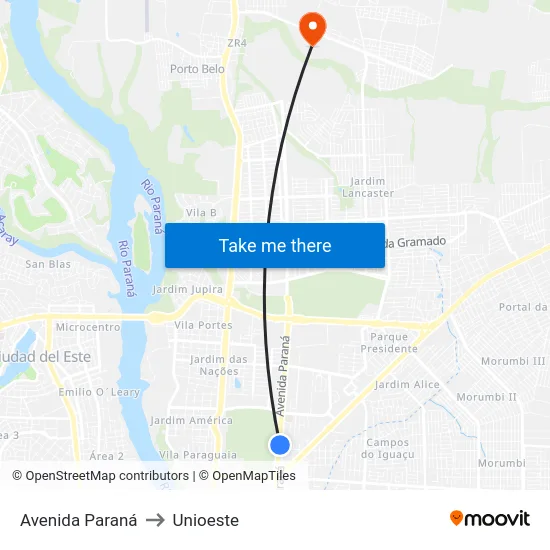 Avenida Paraná to Unioeste map