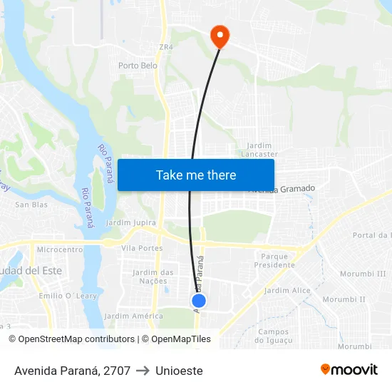 Avenida Paraná, 2707 to Unioeste map