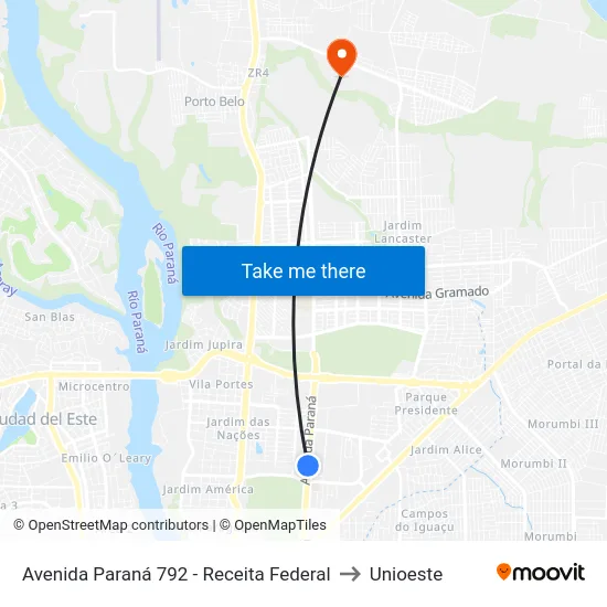 Avenida Paraná 792 - Receita Federal to Unioeste map