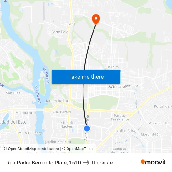 Rua Padre Bernardo Plate, 1610 to Unioeste map