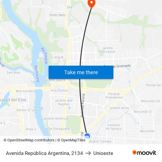 Avenida República Argentina, 2134 to Unioeste map