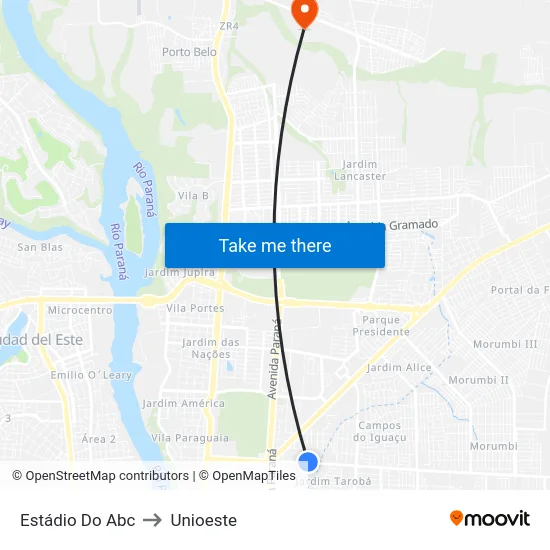Estádio Do Abc to Unioeste map