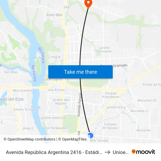 Avenida República Argentina 2416 - Estádio Do Abc to Unioeste map