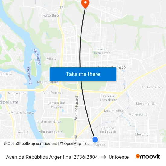 Avenida República Argentina, 2736-2804 to Unioeste map