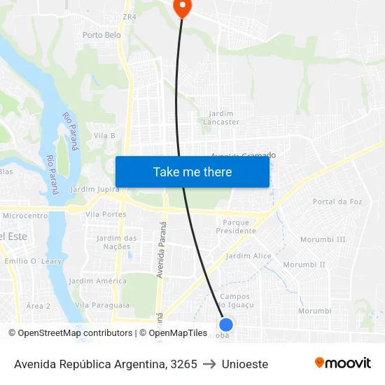 Avenida República Argentina, 3265 to Unioeste map