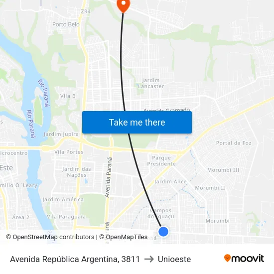 Avenida República Argentina, 3811 to Unioeste map