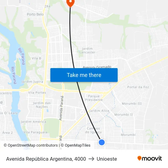 Avenida República Argentina, 4000 to Unioeste map