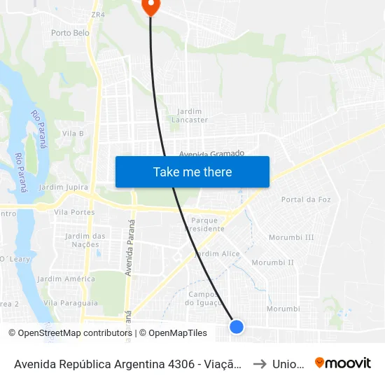 Avenida República Argentina 4306 - Viação Gato Branco to Unioeste map