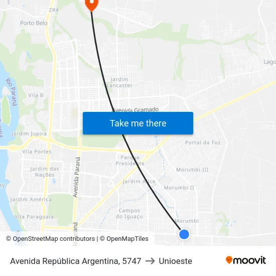 Avenida República Argentina, 5747 to Unioeste map