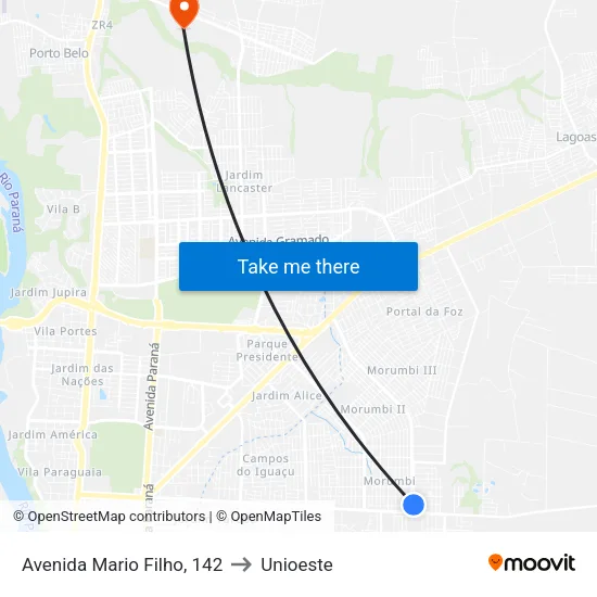 Avenida Mario Filho, 142 to Unioeste map