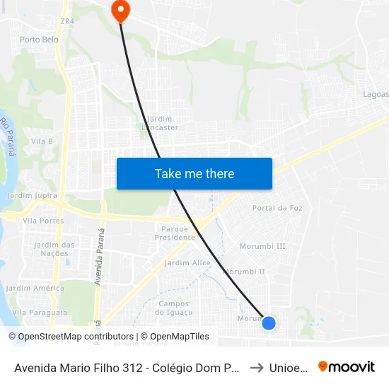 Avenida Mario Filho 312 - Colégio Dom Pedro II to Unioeste map