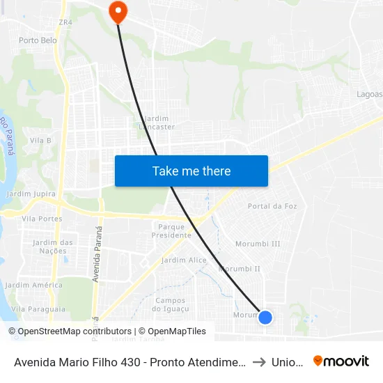 Avenida Mario Filho 430 - Pronto Atendimento Morumbi I to Unioeste map
