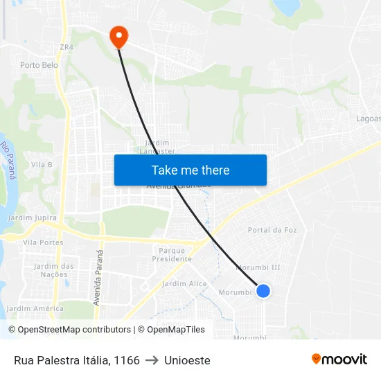 Rua Palestra Itália, 1166 to Unioeste map