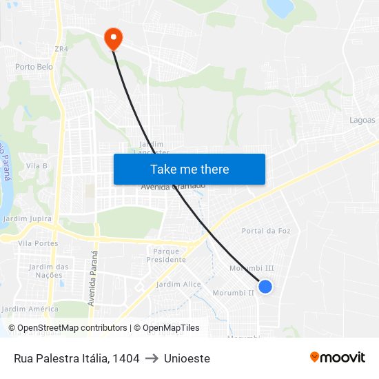 Rua Palestra Itália, 1404 to Unioeste map