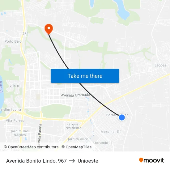 Avenida Bonito-Lindo, 967 to Unioeste map