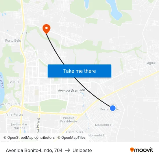 Avenida Bonito-Lindo, 704 to Unioeste map