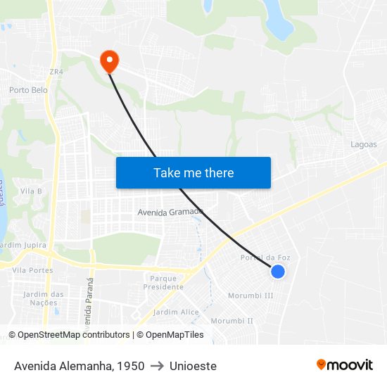 Avenida Alemanha, 1950 to Unioeste map